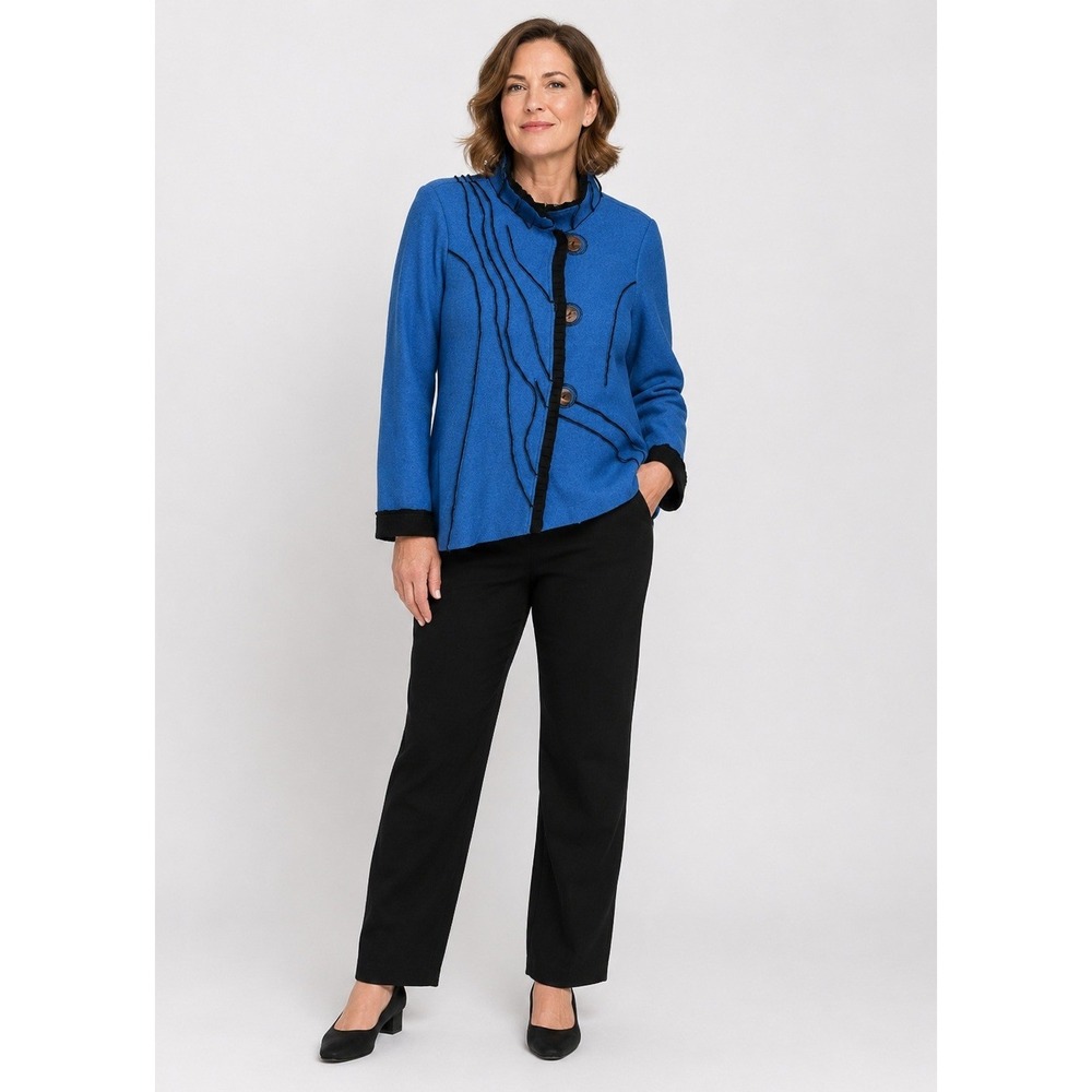 Icelandic Design Button Front Sweater Jacket Womens Medium Blue Wool Zip Pockets